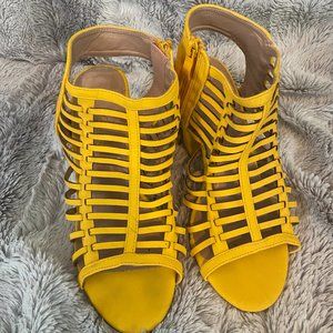 Forever Link | Yellow Open-Toed Gladiator Chunky Heels